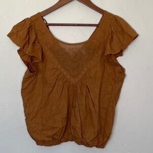 Love on a Hanger Lace Floral Embroidered Sheer Blouse Brown Size Small